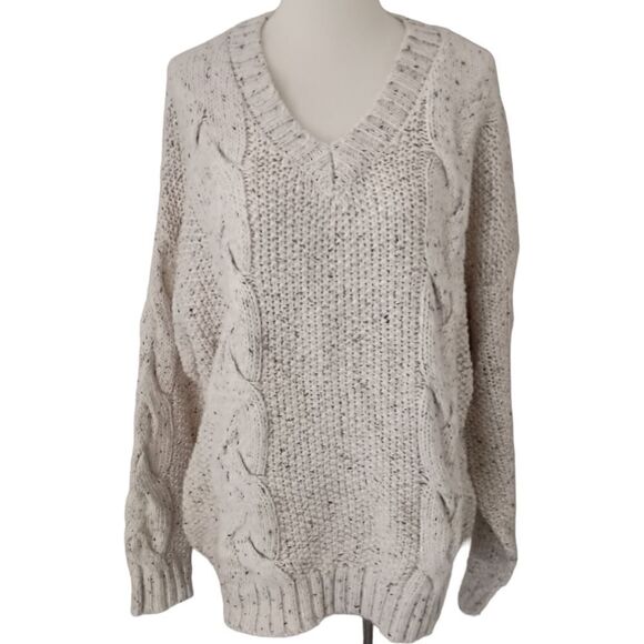 Primark Fisherman Sweater Sz M Cable Knit NEW Cozy Beige Oatmeal Chunky V Neck - Picture 7 of 16